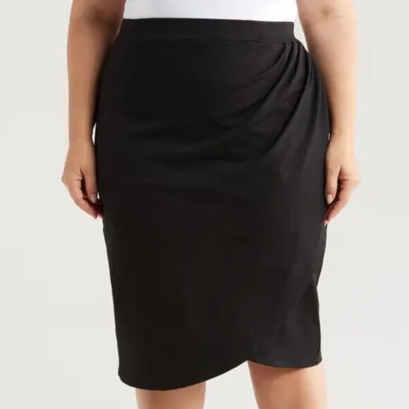 Misook Navy Skirt 3X Pull on Elastic Waist Tulip Hem Faux Wrap Office Career - Picture 1 of 10